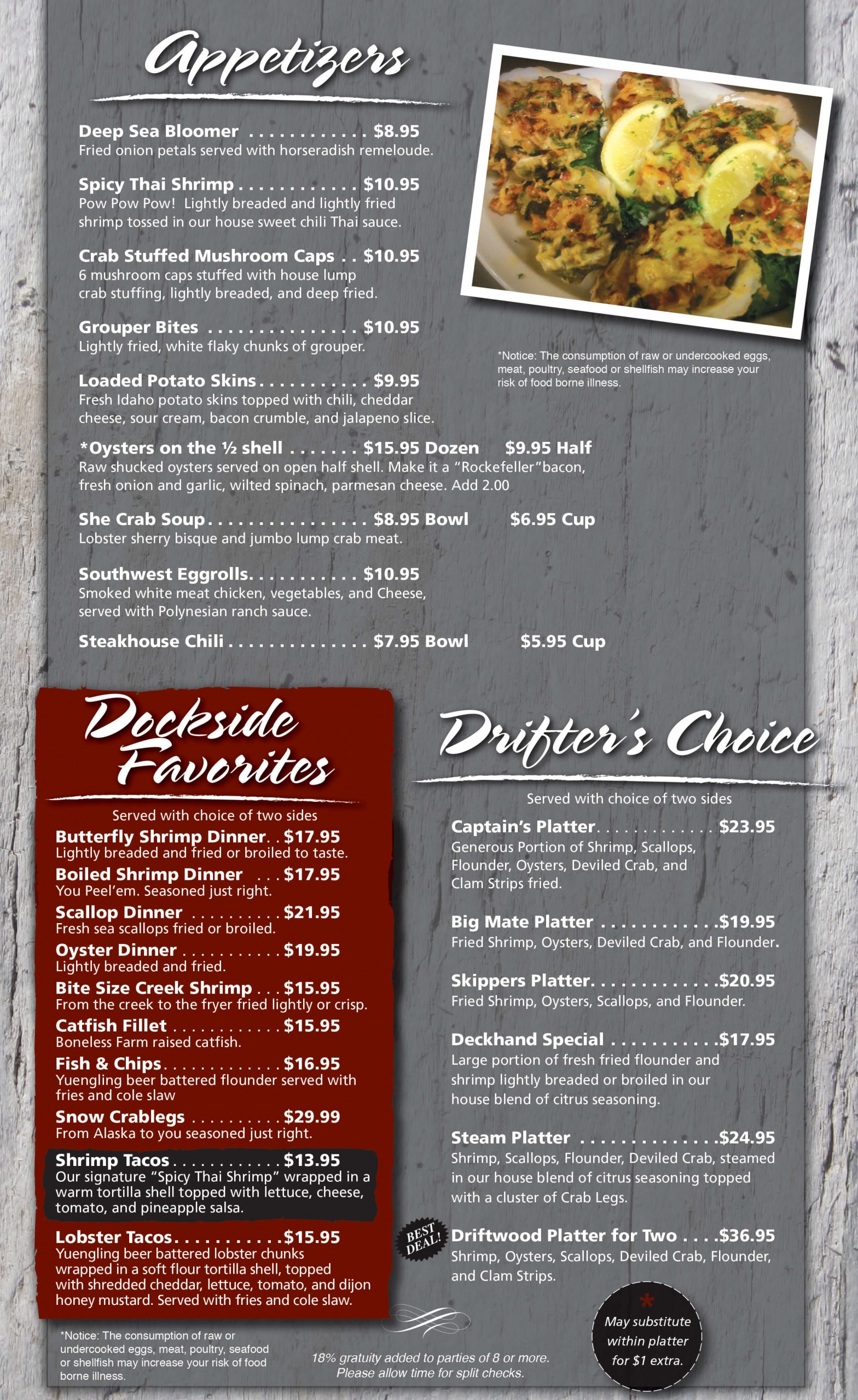 Menu – Driftwoods Seafood &amp; Steak